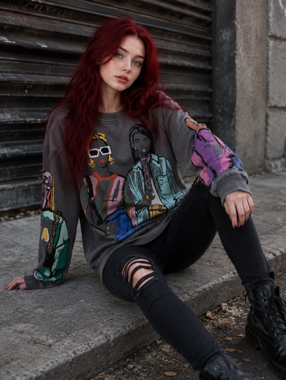 Zero In On Pop Art Graphic Sweatshirt M Gray Oversized Streetwear Y2K Artsy CC
